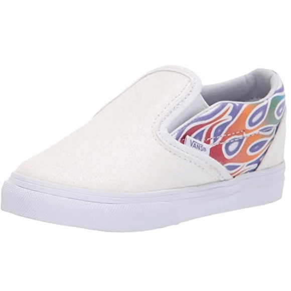 Vans Classic Slip-On Iridescent Sparkle Flame Rainbow White NWT - Picture 10 of 10
